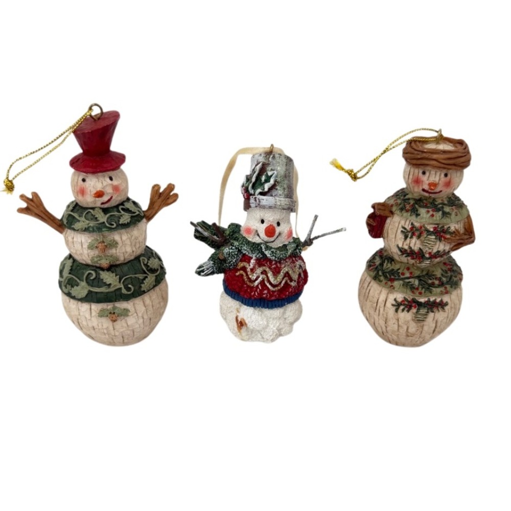 Boho Snowman Christmas Ornaments‎ Set of 3 Rustic Holiday Farmhouse Decor